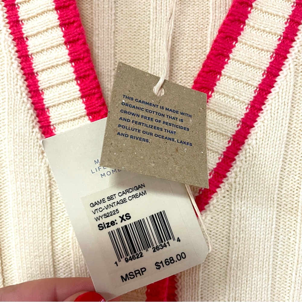 NWT Faherty Vintage Game Set Cream Pink Organic Cotton Cashmere Cardigan Sz XS - Picture 4 of 6